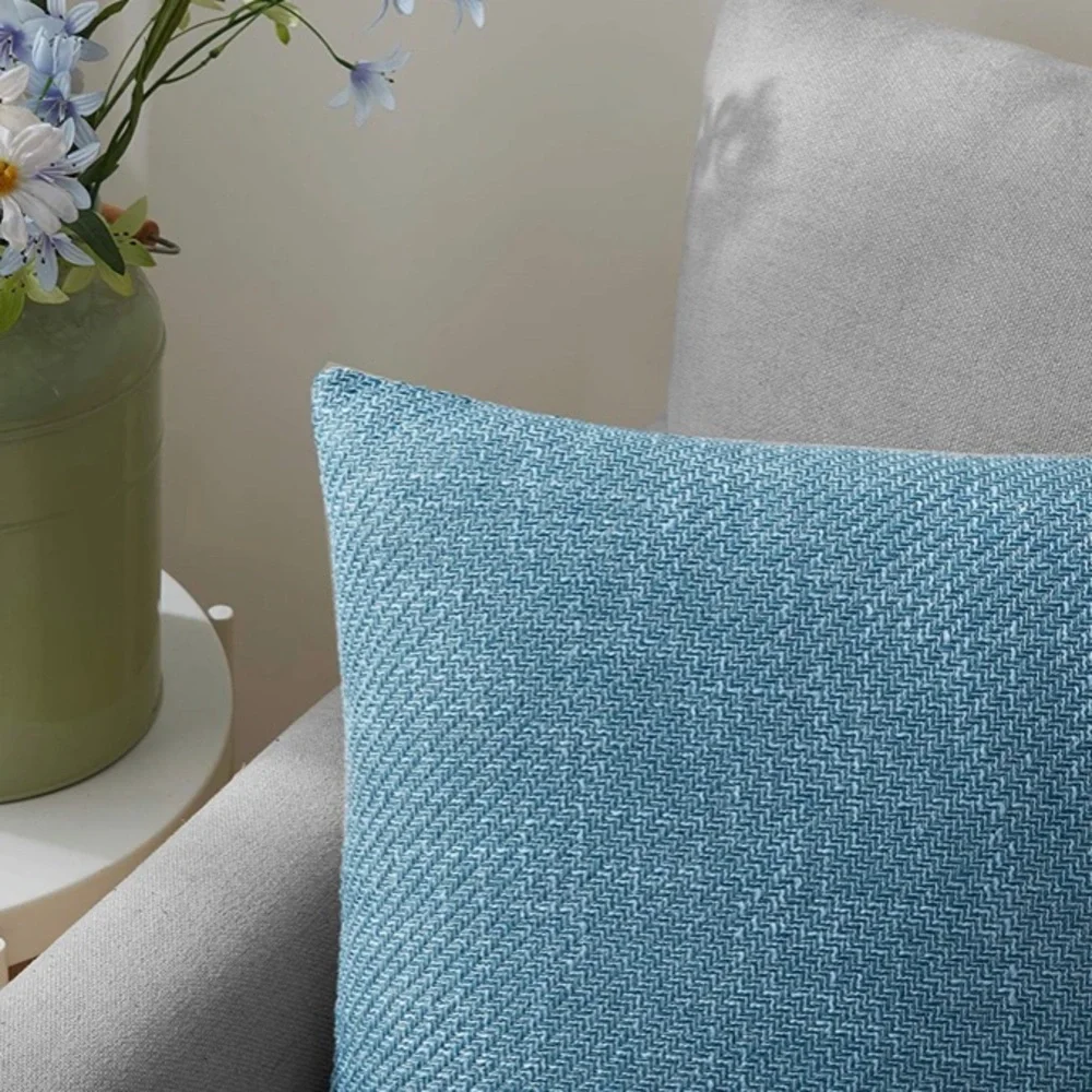 Luxury Home | Chic Blue Linen Blend Geo Zig Zag Pattern Throw Pillow Covers